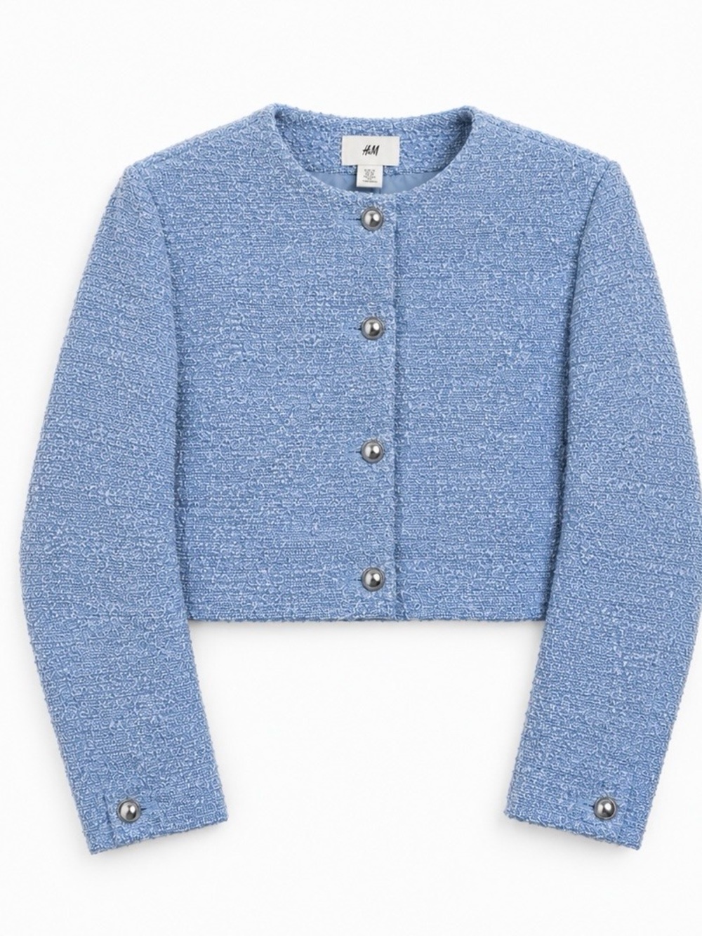 H&M Girls' Light Blue Bouclรฉ Cropped Blazer